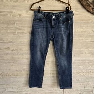 Seven7 Slim Straight Jeans Dark Wash Womens SZ 12 Bling Pockets